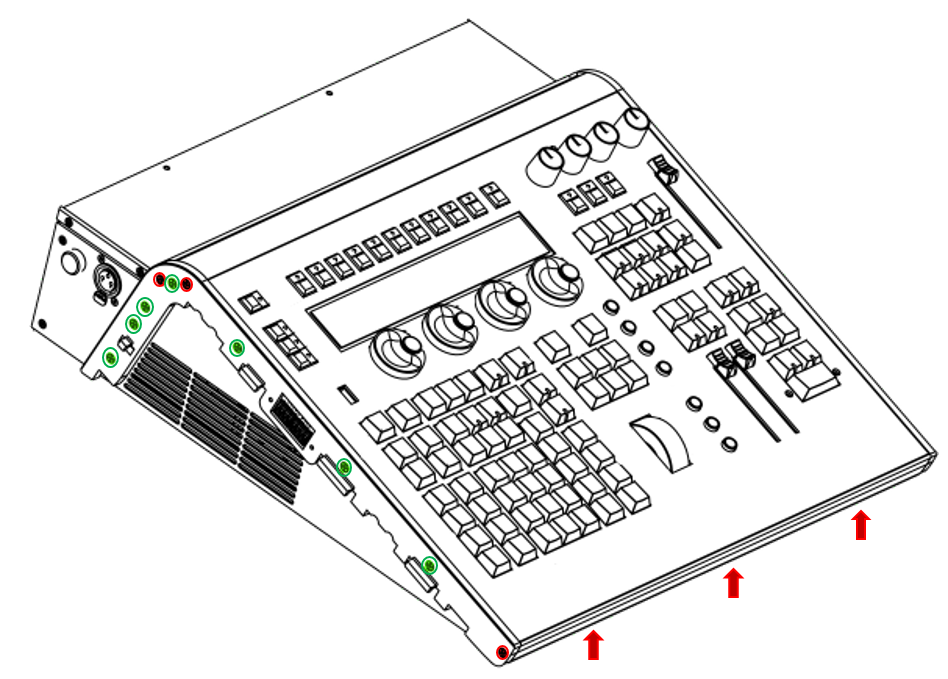 Congo JrConsole Iso without Bumpers Transparent Screws Highlighted with Arrows.png